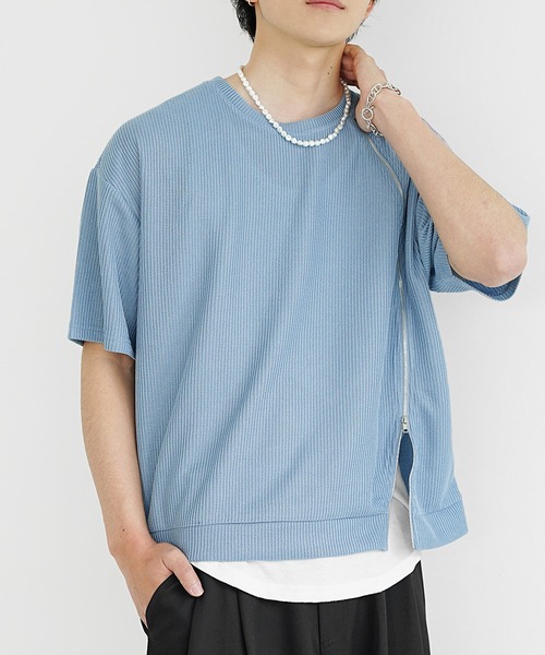 MinoriTY(マイノリティ)の「【MinoriTY】フロントジップシアーカットソー 半袖Tシャツ メンズ 夏服(Tシャツ/カットソー・メンズ・ブルー/グレー/ブラック・M/L/S)」の13枚目の写真