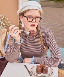 BONLECILL（ボンルシール）の「【至福のカヌレニット】ラメフリル配色リブボリュームスリーブプルオーバー（ニット/セーター）」
