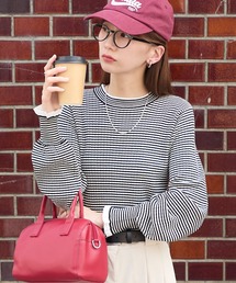 BONLECILL（ボンルシール）の「【至福のカヌレニット】ラメフリル配色リブボリュームスリーブプルオーバー（ニット/セーター）」