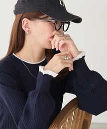 BONLECILL（ボンルシール）の「【至福のカヌレニット】ラメフリル配色リブボリュームスリーブプルオーバー（ニット/セーター）」