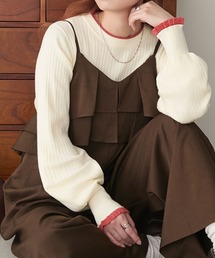 BONLECILL（ボンルシール）の「【至福のカヌレニット】ラメフリル配色リブボリュームスリーブプルオーバー（ニット/セーター）」