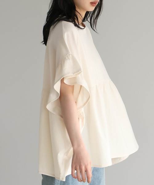 itto...（イット）の「[接触冷感]綿100％フリル切替カットソー（Tシャツ/カットソー・レディース・アイボリー/ブラック・M）」の6枚目の写真
