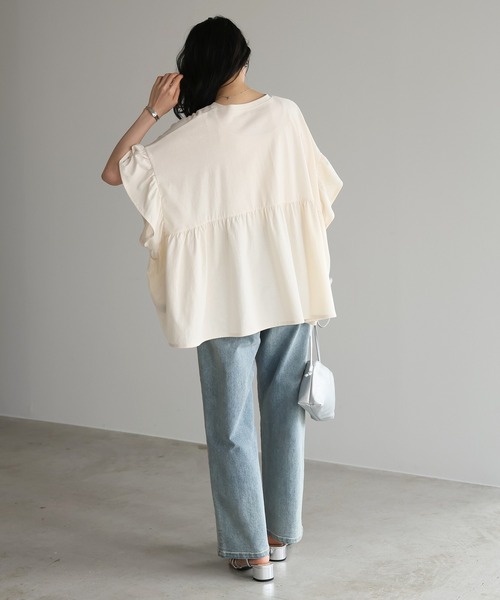 itto...（イット）の「[接触冷感]綿100％フリル切替カットソー（Tシャツ/カットソー・レディース・アイボリー/ブラック・M）」の8枚目の写真