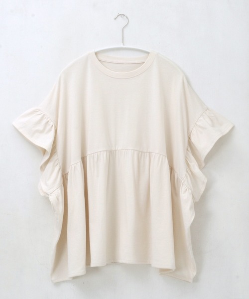 itto...（イット）の「[接触冷感]綿100％フリル切替カットソー（Tシャツ/カットソー・レディース・アイボリー/ブラック・M）」の10枚目の写真