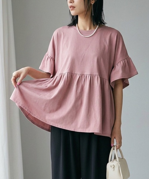 itto...（イット）の「[接触冷感]綿100％フリル切替カットソー（Tシャツ/カットソー・レディース・アイボリー/ブラック・M）」の12枚目の写真