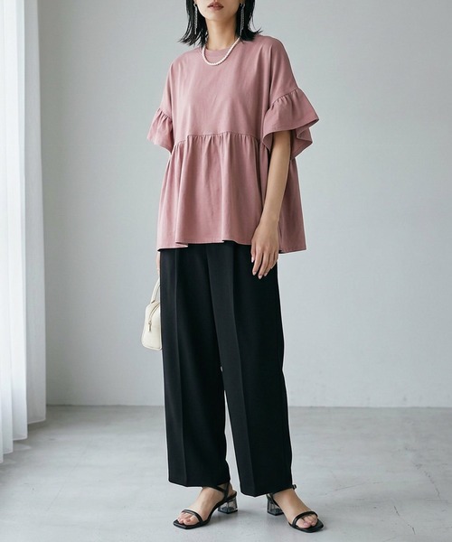 itto...（イット）の「[接触冷感]綿100％フリル切替カットソー（Tシャツ/カットソー・レディース・アイボリー/ブラック・M）」の13枚目の写真