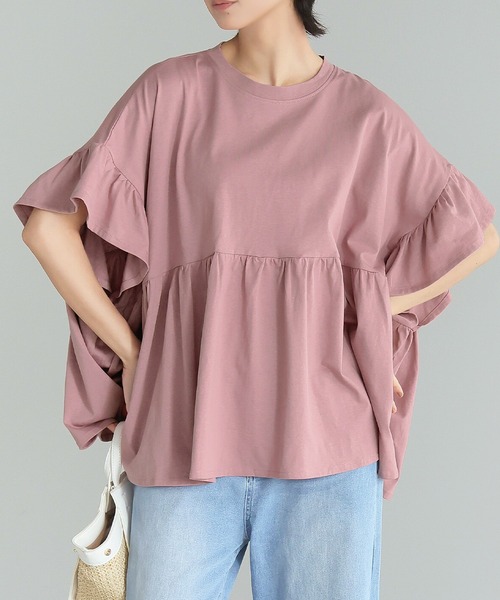 itto...（イット）の「[接触冷感]綿100％フリル切替カットソー（Tシャツ/カットソー・レディース・アイボリー/ブラック・M）」の14枚目の写真