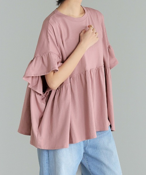 itto...（イット）の「[接触冷感]綿100％フリル切替カットソー（Tシャツ/カットソー・レディース・アイボリー/ブラック・M）」の15枚目の写真