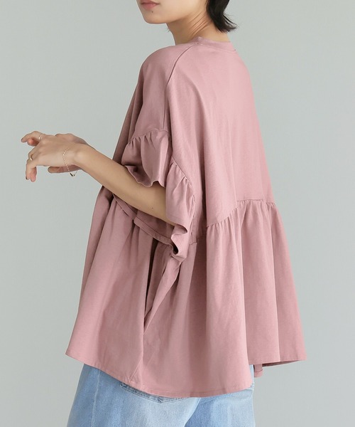 itto...（イット）の「[接触冷感]綿100％フリル切替カットソー（Tシャツ/カットソー・レディース・アイボリー/ブラック・M）」の17枚目の写真