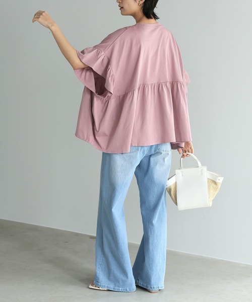 itto...（イット）の「[接触冷感]綿100％フリル切替カットソー（Tシャツ/カットソー・レディース・アイボリー/ブラック・M）」の18枚目の写真