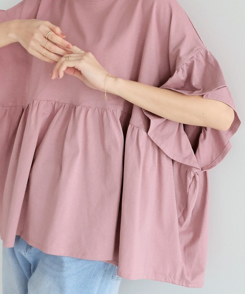 itto...（イット）の「[接触冷感]綿100％フリル切替カットソー（Tシャツ/カットソー・レディース・アイボリー/ブラック・M）」の19枚目の写真
