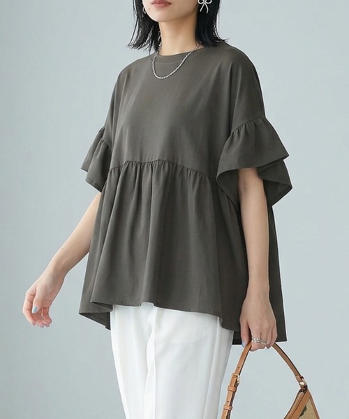 itto...（イット）の「[接触冷感]綿100％フリル切替カットソー（Tシャツ/カットソー・レディース・アイボリー/ブラック・M）」の22枚目の写真