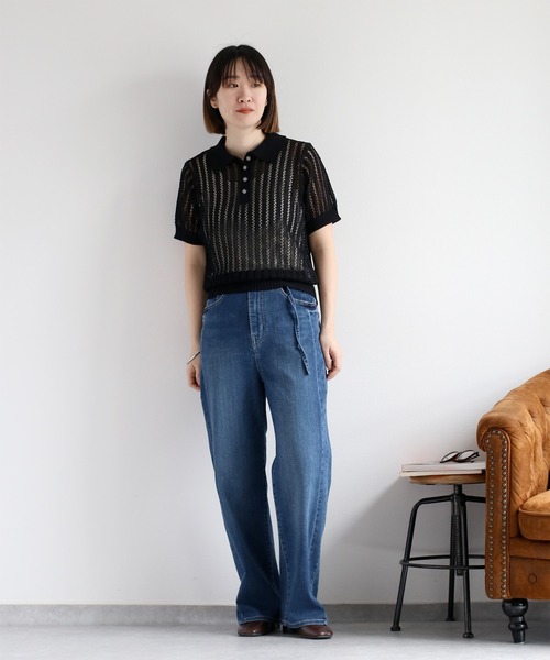 cepo（セポ）の「透かし編みメッシュニットポロ（ポロシャツ・レディース・オフホワイト/レッド/ブラック・M）」の19枚目の写真