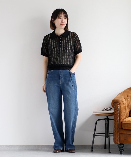 cepo（セポ）の「透かし編みメッシュニットポロ（ポロシャツ・レディース・オフホワイト/レッド/ブラック・M）」の15枚目の写真