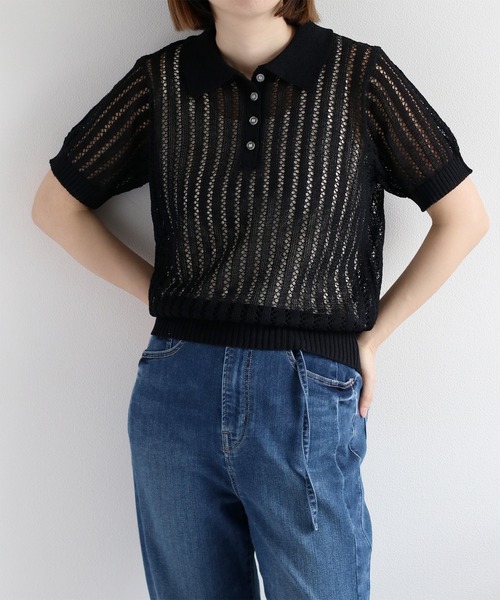 cepo（セポ）の「透かし編みメッシュニットポロ（ポロシャツ・レディース・オフホワイト/レッド/ブラック・M）」の21枚目の写真