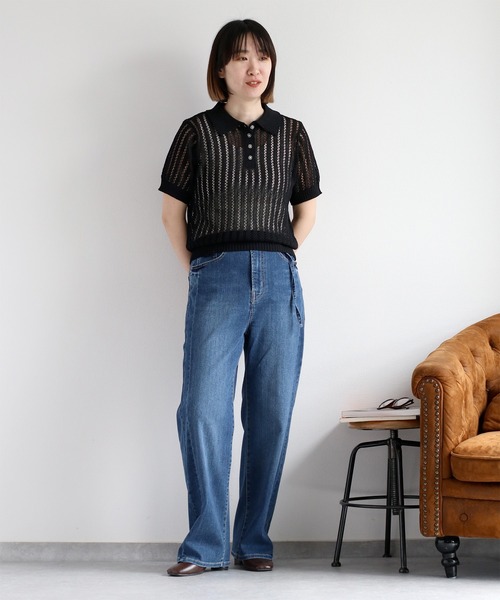 cepo（セポ）の「透かし編みメッシュニットポロ（ポロシャツ・レディース・オフホワイト/レッド/ブラック・M）」の20枚目の写真