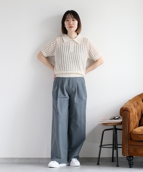 cepo（セポ）の「透かし編みメッシュニットポロ（ポロシャツ・レディース・オフホワイト/レッド/ブラック・M）」の4枚目の写真