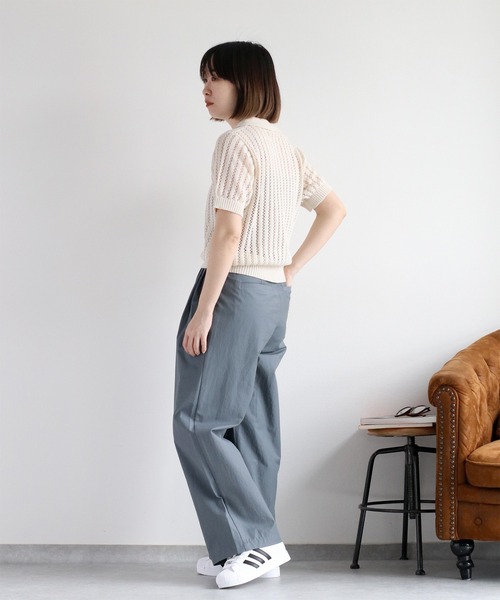 cepo（セポ）の「透かし編みメッシュニットポロ（ポロシャツ・レディース・オフホワイト/レッド/ブラック・M）」の5枚目の写真