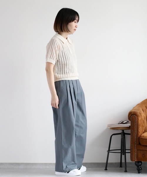 cepo（セポ）の「透かし編みメッシュニットポロ（ポロシャツ・レディース・オフホワイト/レッド/ブラック・M）」の7枚目の写真