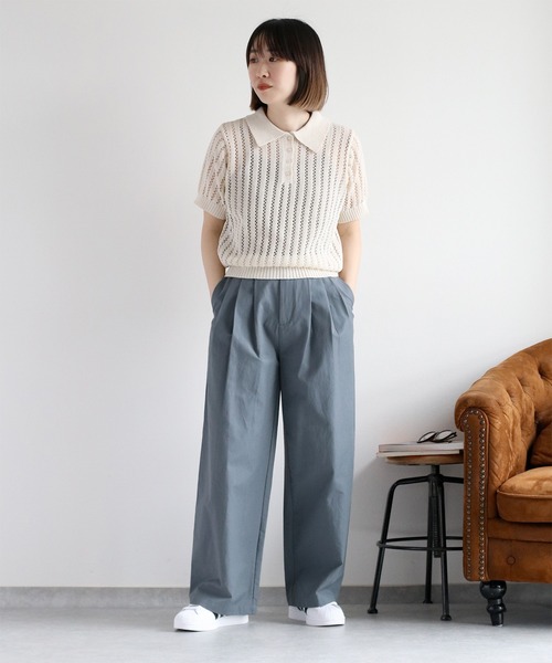 cepo（セポ）の「透かし編みメッシュニットポロ（ポロシャツ・レディース・オフホワイト/レッド/ブラック・M）」の8枚目の写真