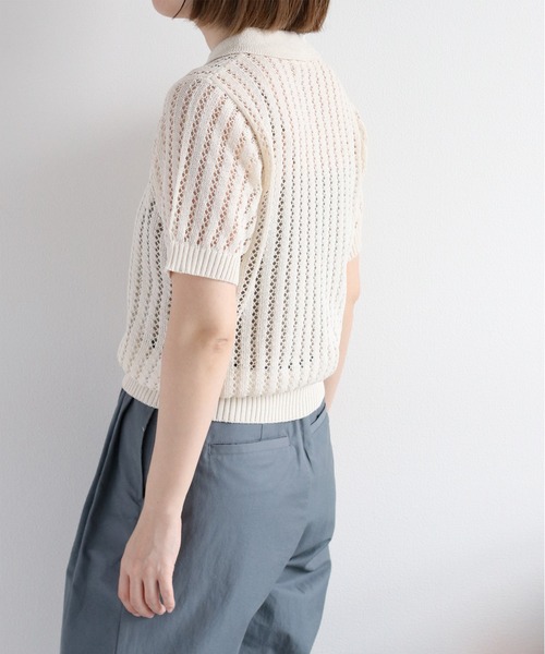 cepo（セポ）の「透かし編みメッシュニットポロ（ポロシャツ・レディース・オフホワイト/レッド/ブラック・M）」の10枚目の写真