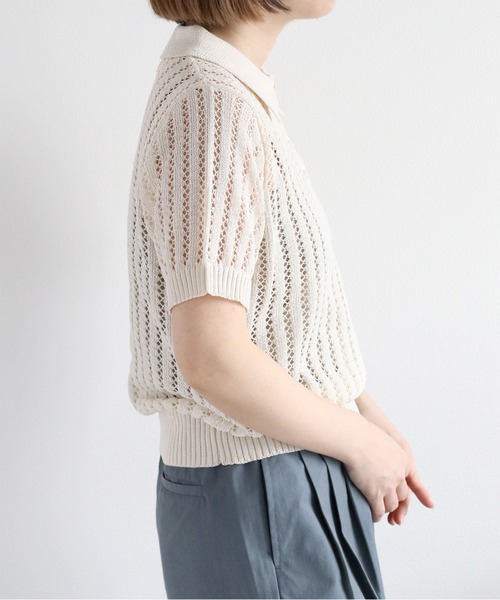 cepo（セポ）の「透かし編みメッシュニットポロ（ポロシャツ・レディース・オフホワイト/レッド/ブラック・M）」の12枚目の写真