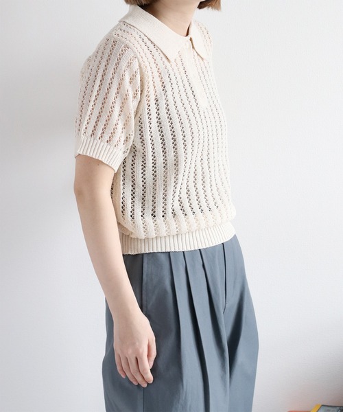 cepo（セポ）の「透かし編みメッシュニットポロ（ポロシャツ・レディース・オフホワイト/レッド/ブラック・M）」の13枚目の写真