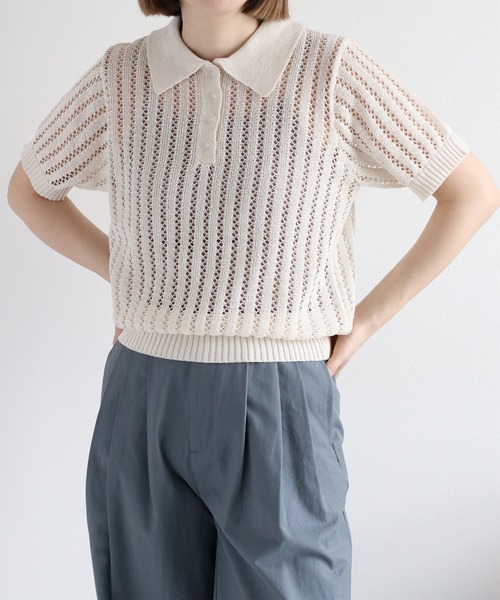 cepo（セポ）の「透かし編みメッシュニットポロ（ポロシャツ・レディース・オフホワイト/レッド/ブラック・M）」の14枚目の写真