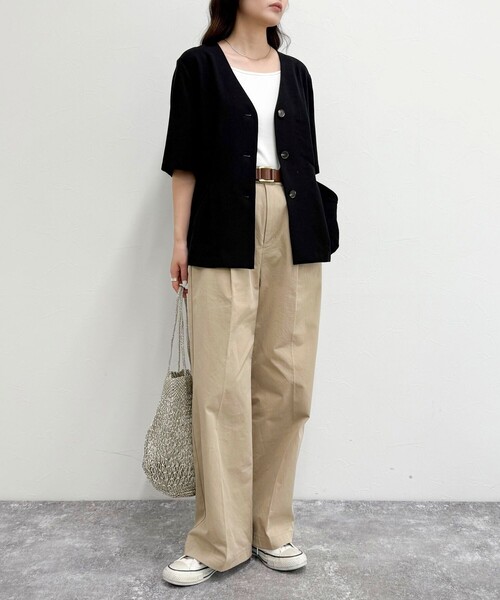 fredy emue（フレディエミュ）の「《セットアップ対応》レーヨン麻半袖ジャケット（テーラードジャケット・レディース・ブラウン/ベージュ/ブラック・38）」の21枚目の写真