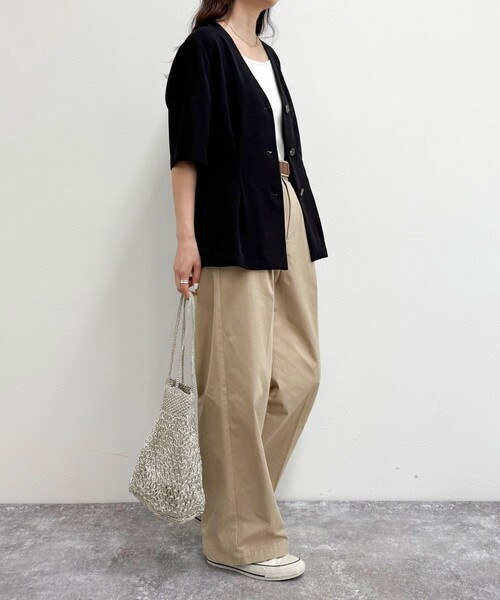fredy emue（フレディエミュ）の「《セットアップ対応》レーヨン麻半袖ジャケット（テーラードジャケット・レディース・ブラウン/ベージュ/ブラック・38）」の22枚目の写真