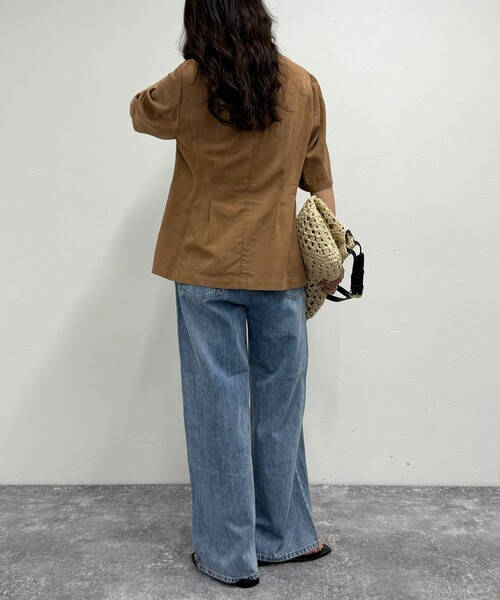 fredy emue（フレディエミュ）の「《セットアップ対応》レーヨン麻半袖ジャケット（テーラードジャケット・レディース・ブラウン/ベージュ/ブラック・38）」の4枚目の写真