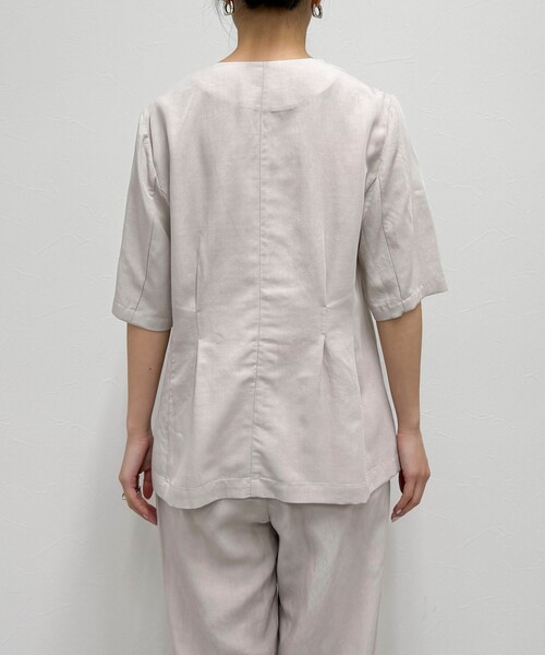 fredy emue（フレディエミュ）の「《セットアップ対応》レーヨン麻半袖ジャケット（テーラードジャケット・レディース・ブラウン/ベージュ/ブラック・38）」の13枚目の写真