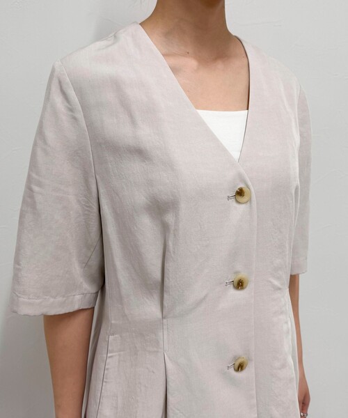 fredy emue（フレディエミュ）の「《セットアップ対応》レーヨン麻半袖ジャケット（テーラードジャケット・レディース・ブラウン/ベージュ/ブラック・38）」の15枚目の写真