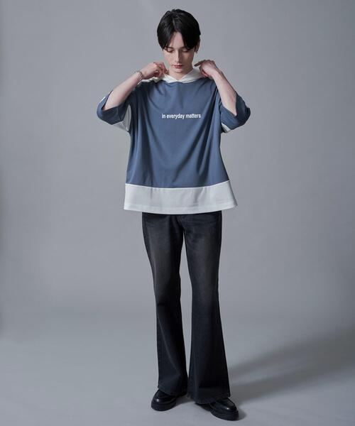 BROWNY(ブラウニー)の「BROWNY/ドルマンポンチフードT(Tシャツ/カットソー・メンズ・ホワイト/サックスブルー・MEDIUM/LARGE)」の6枚目の写真