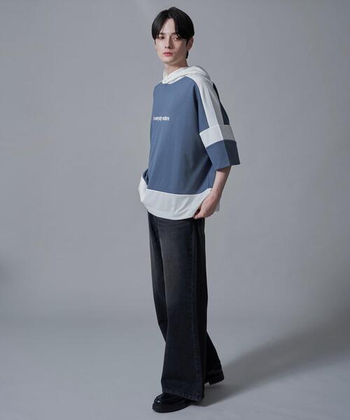 BROWNY(ブラウニー)の「BROWNY/ドルマンポンチフードT(Tシャツ/カットソー・メンズ・ホワイト/サックスブルー・MEDIUM/LARGE)」の7枚目の写真