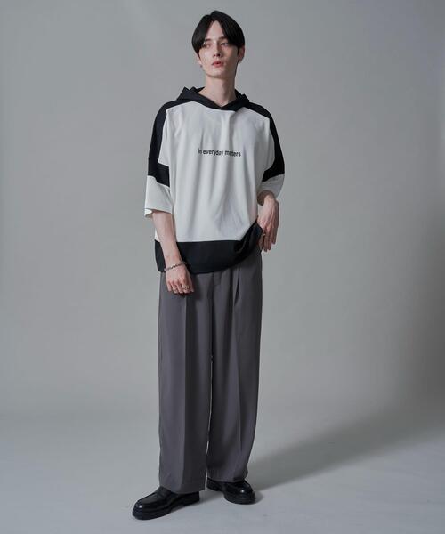 BROWNY(ブラウニー)の「BROWNY/ドルマンポンチフードT(Tシャツ/カットソー・メンズ・ホワイト/サックスブルー・MEDIUM/LARGE)」の3枚目の写真