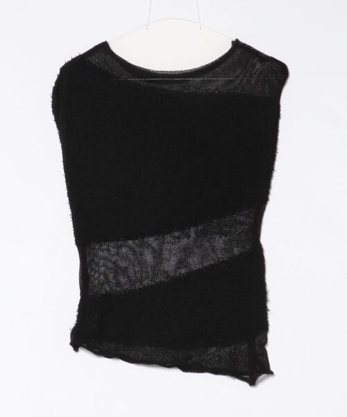 SUWDEE(スーディー)の「asymmetry sheer border knit pullover(ニット/セーター・レディース・アイボリー/ブラック・FREE)」の3枚目の写真