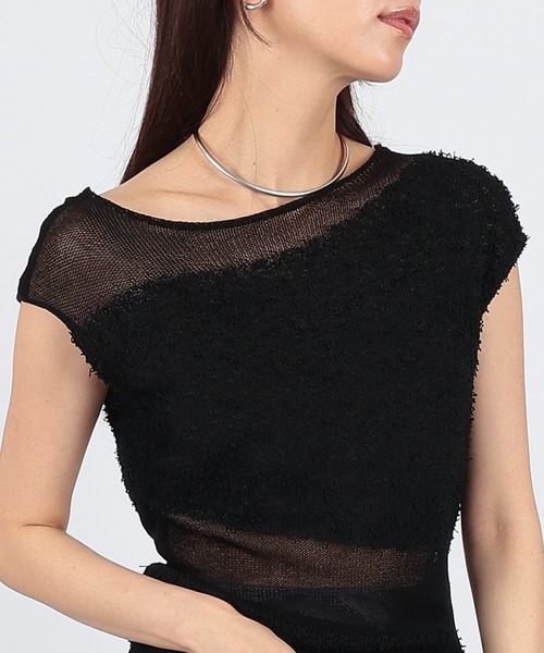 SUWDEE(スーディー)の「asymmetry sheer border knit pullover(ニット/セーター・レディース・アイボリー/ブラック・FREE)」の7枚目の写真