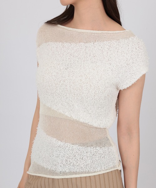 SUWDEE(スーディー)の「asymmetry sheer border knit pullover(ニット/セーター・レディース・アイボリー/ブラック・FREE)」の9枚目の写真