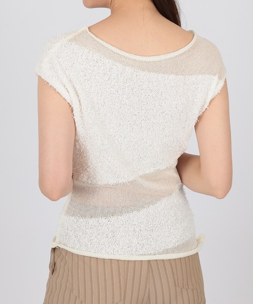 SUWDEE(スーディー)の「asymmetry sheer border knit pullover(ニット/セーター・レディース・アイボリー/ブラック・FREE)」の11枚目の写真