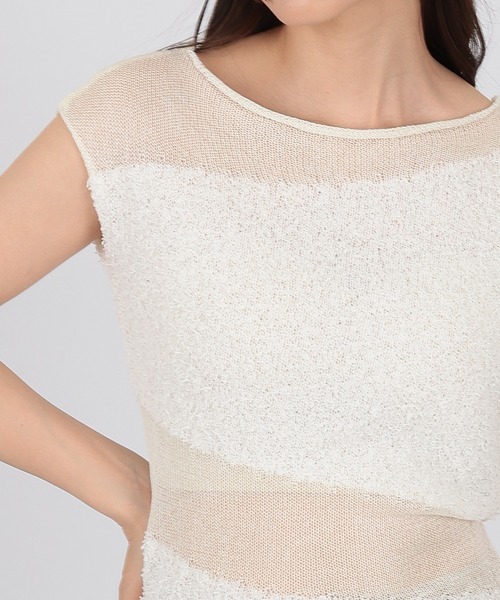SUWDEE(スーディー)の「asymmetry sheer border knit pullover(ニット/セーター・レディース・アイボリー/ブラック・FREE)」の12枚目の写真