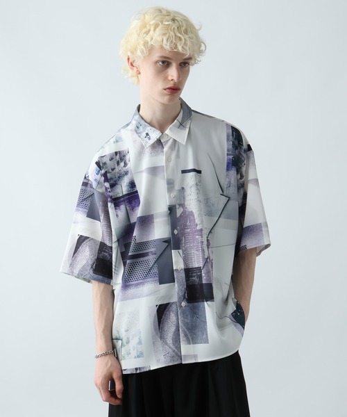 HARE 【WEB限定】マルチマテリアルパターンシャツ SS WEB限定】マルチマテリアルパターンシャツSS(HARE)（シャツ