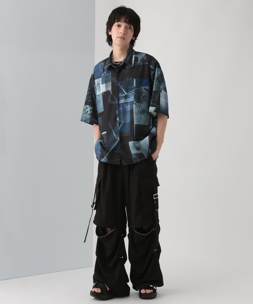 HARE 【WEB限定】マルチマテリアルパターンシャツ SS WEB限定】マルチマテリアルパターンシャツSS(HARE)（シャツ