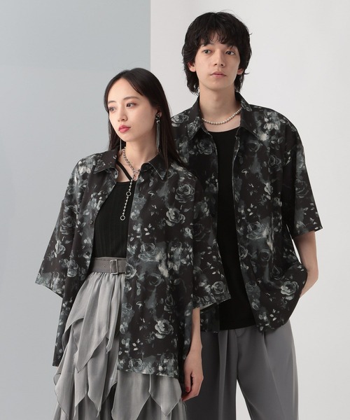 HARE 【WEB限定】マルチマテリアルパターンシャツ SS WEB限定】マルチマテリアルパターンシャツSS(HARE)（シャツ
