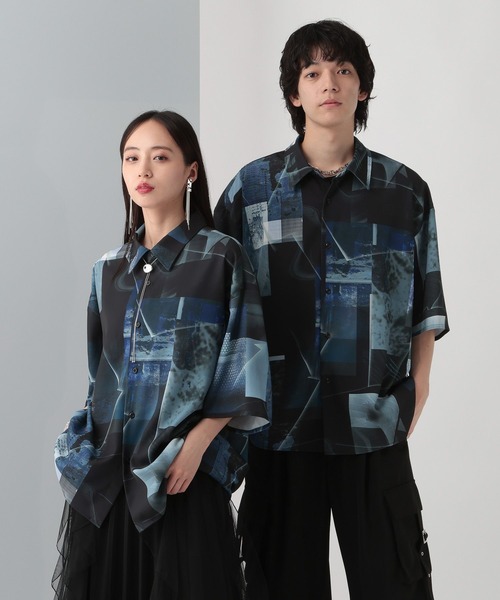 HARE 【WEB限定】マルチマテリアルパターンシャツ SS セール】【WEB限定】マルチマテリアルパターンシャツSS(HARE