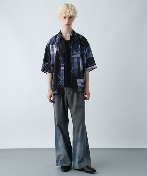 HARE 【WEB限定】マルチマテリアルパターンシャツ SS WEB限定】マルチマテリアルパターンシャツSS(HARE)（シャツ