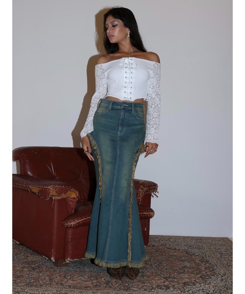 EVRIS（エヴリス）の「マーメイドデニムスカート（デニムスカート・レディース・ブラック/インディゴブルー・SMALL/MEDIUM）」の9枚目の写真