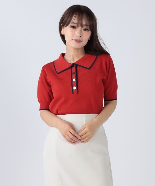 CECIL McBEE(セシルマクビー)の「接触冷感ウォッシャブル配色ライン入りポロ衿ニット(ニット/セーター・レディース・ネイビー/オフホワイト/レッド/ブラック・MEDIUM)」の4枚目の写真