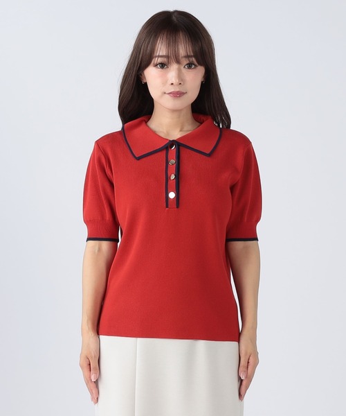 CECIL McBEE(セシルマクビー)の「接触冷感ウォッシャブル配色ライン入りポロ衿ニット(ニット/セーター・レディース・ネイビー/オフホワイト/レッド/ブラック・MEDIUM)」の9枚目の写真