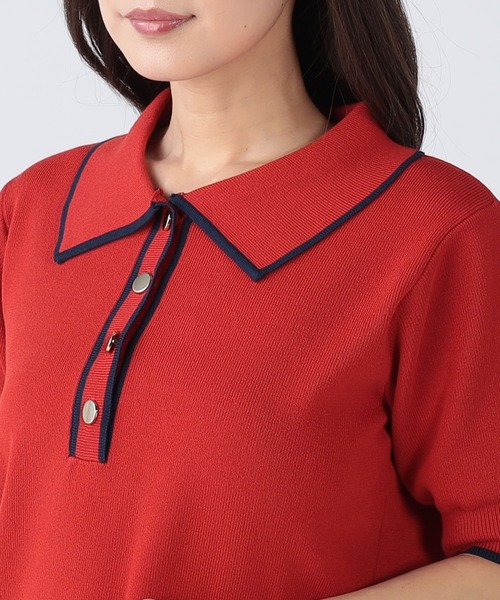 CECIL McBEE(セシルマクビー)の「接触冷感ウォッシャブル配色ライン入りポロ衿ニット(ニット/セーター・レディース・ネイビー/オフホワイト/レッド/ブラック・MEDIUM)」の12枚目の写真
